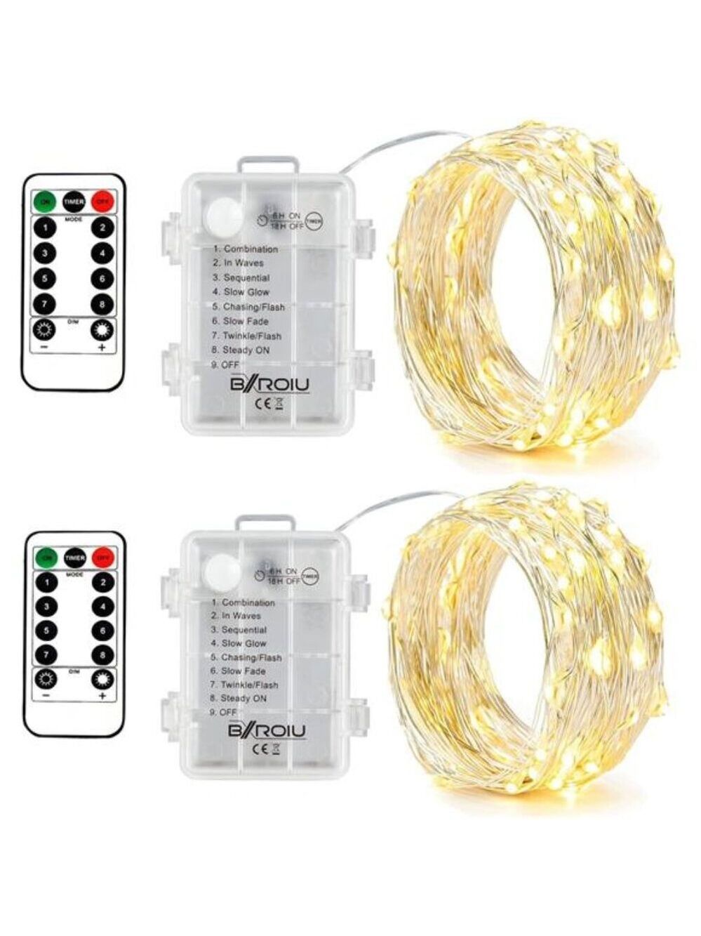 Fairy Lights Battery Operated 16Ft Silver Wire 50 LED String Lights Remote Timer